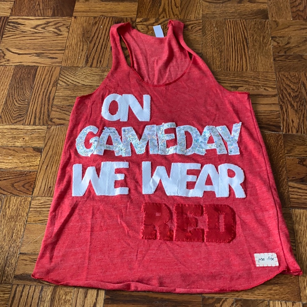 Gameday Red & White Sparkly Tank | Size L | Collegiate | Game Day